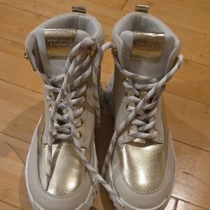 Tod's Kids Gold and White Boots